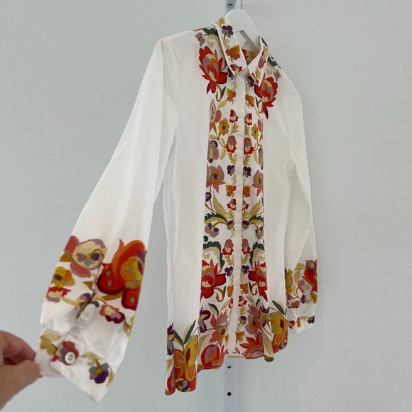 ETRO WHITE FLORAL COTTON TOP SIZE IT 46 / US 10 - Picture 5 of 17